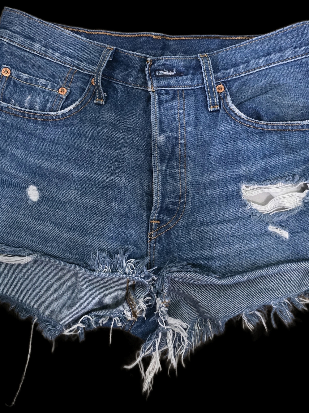 Levi Distressed High-Rise Denim Cutoff Shorts - Blue